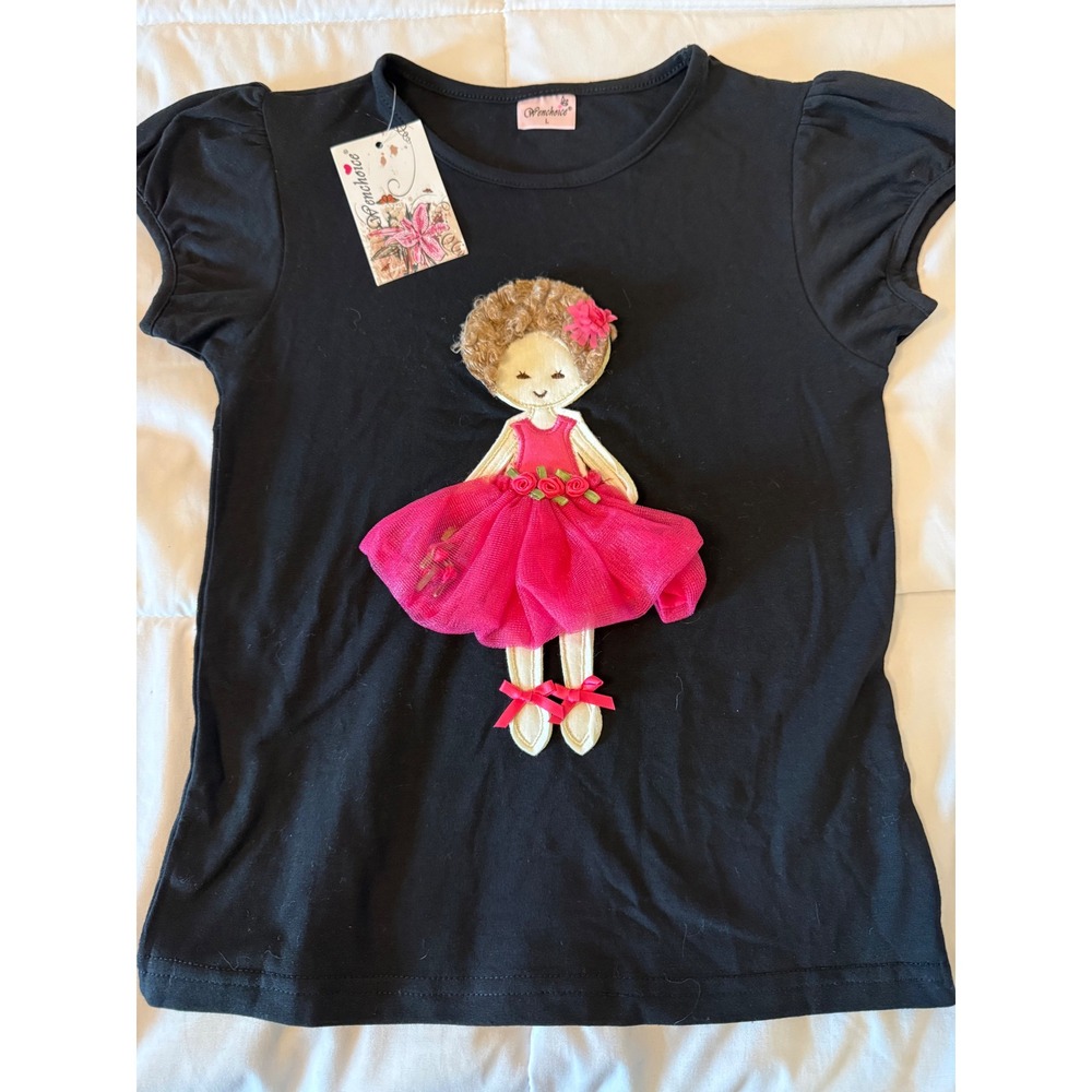 Wenchoice Girls Black Ballerina Doll 3D Tulle Tutu T-Shirt Size L TS075BKGL